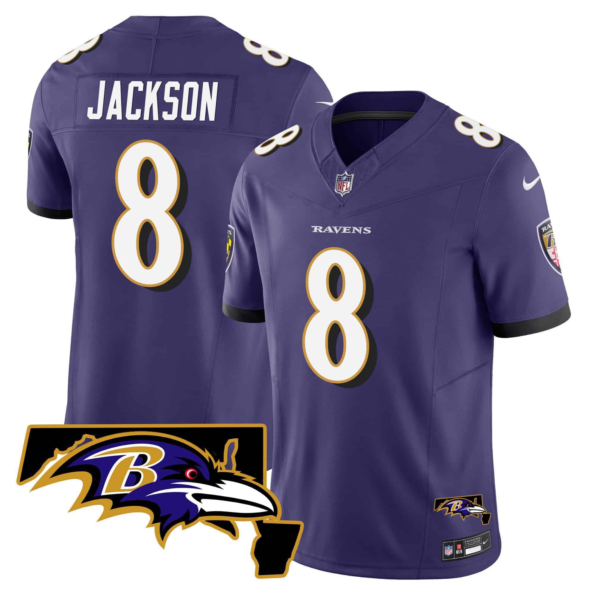 Men Baltimore Ravens #8 Jackson Purple 2024 Nike Maryland Patch Vapor Limited NFL Jersey style 1